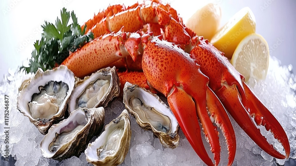 Fresh Lobster Claws and Oysters on Ice Fresh Lobster Claws and Oysters on Ice