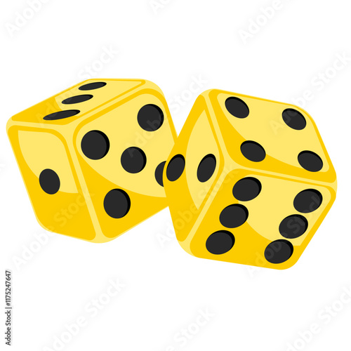 Yellow dice for gambling without background