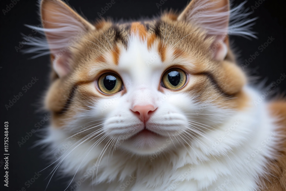 cat's face with fluffy white and brown patches inquisitive cat's face with fluffy white and brown patches inquisitive