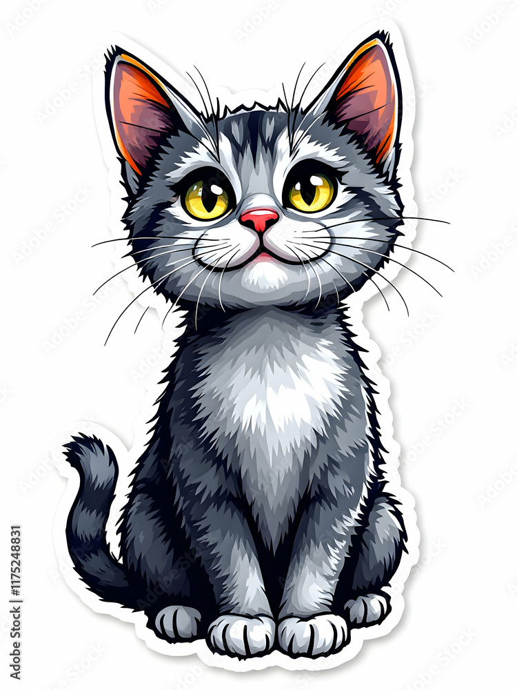 Obraz premium Cartoin cat sticker on white