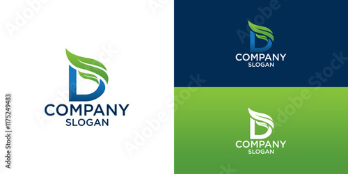 letter d and leaf logo design vector