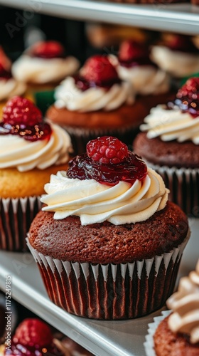 Wallpaper Mural Delicious cupcakes topped with frosting and raspberry for dessert lovers Torontodigital.ca