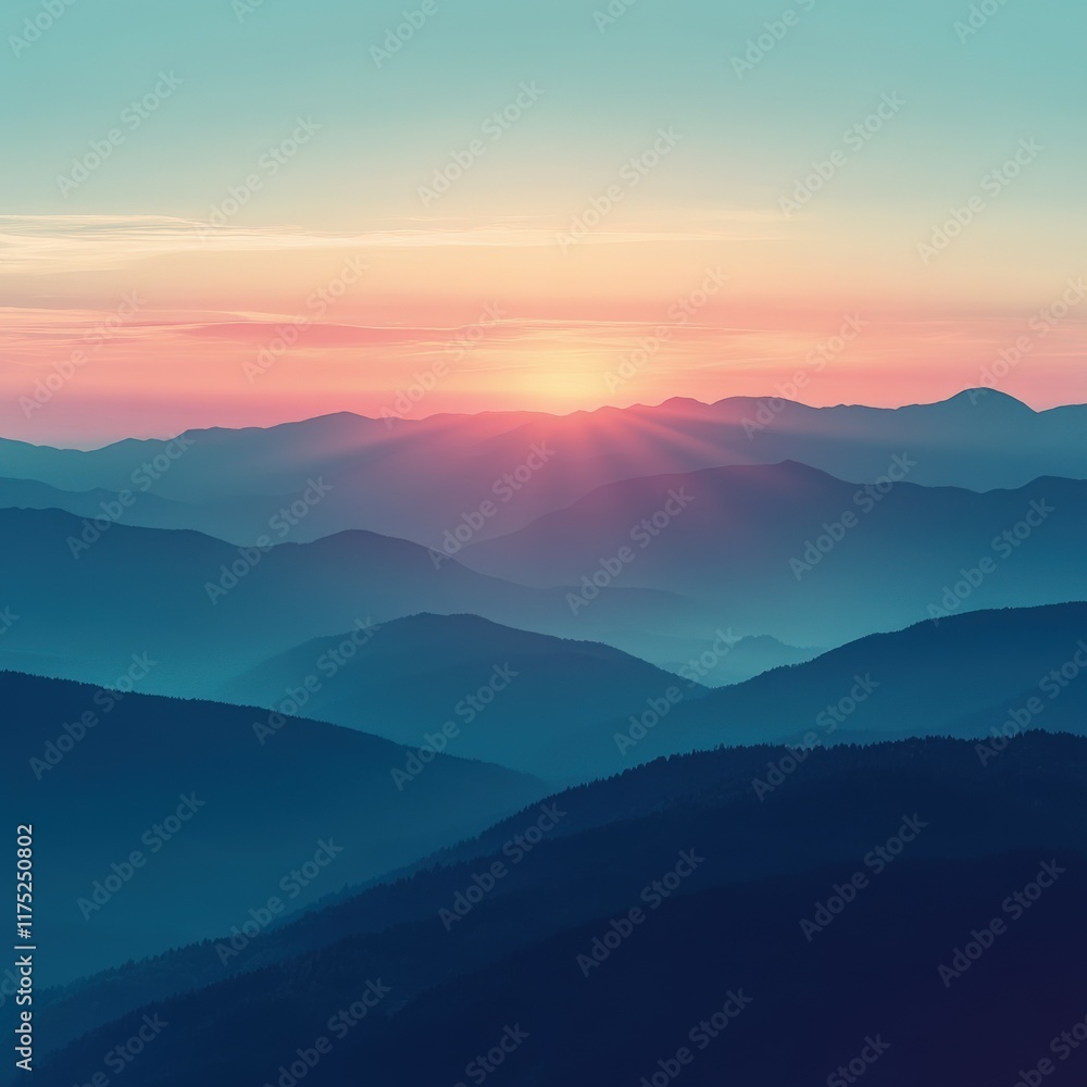 Fototapeta premium Stunning sunrise over misty mountain ranges in the early morning