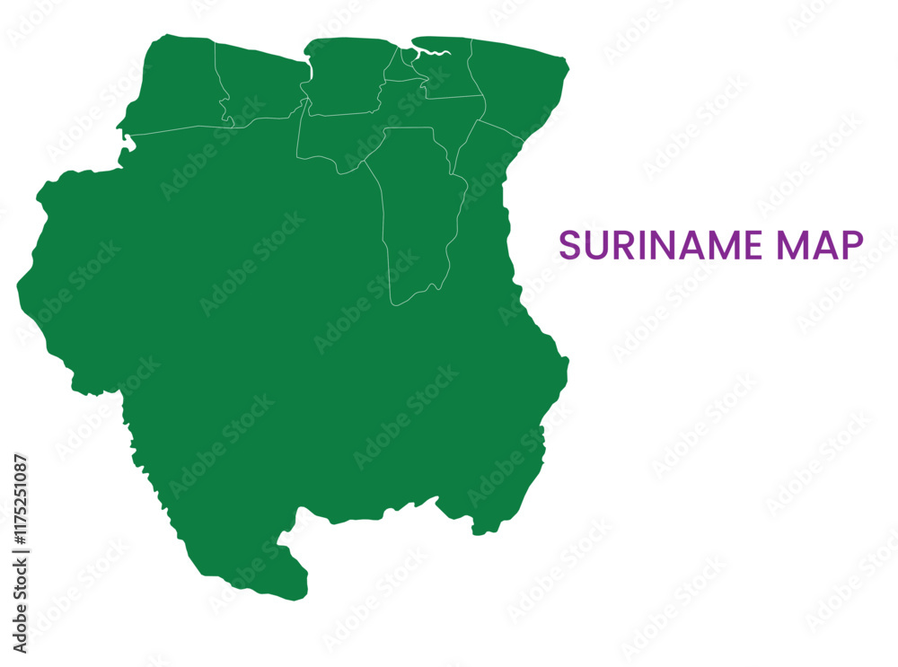 High detailed map of Suriname. Outline map of Suriname. South America High detailed map of Suriname. Outline map of Suriname. South America