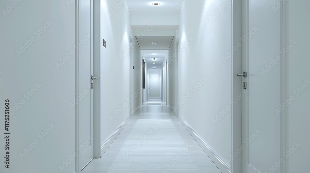 A narrow hallway with clean white walls, a single runner rug, and subtle lighting, isolated on a plain white background for simplicity and focus. 8k UHD, suitable for high-quality printing or A narrow hallway with clean white walls, a single runner rug, and subtle lighting, isolated on a plain white background for simplicity and focus. 8k UHD, suitable for high-quality printing or