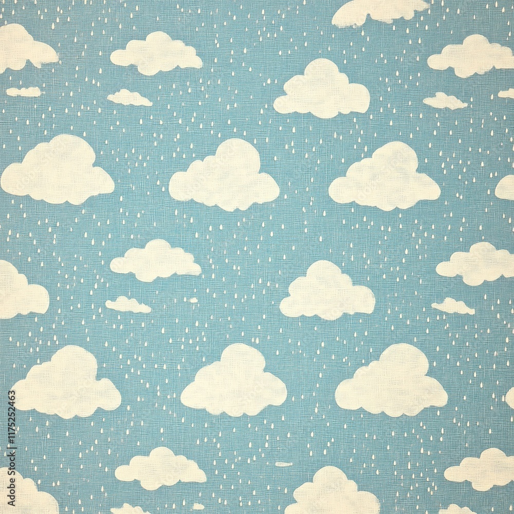 Light blue background with a repeating pattern of tiny clouds and raindrops. Light blue background with a repeating pattern of tiny clouds and raindrops.