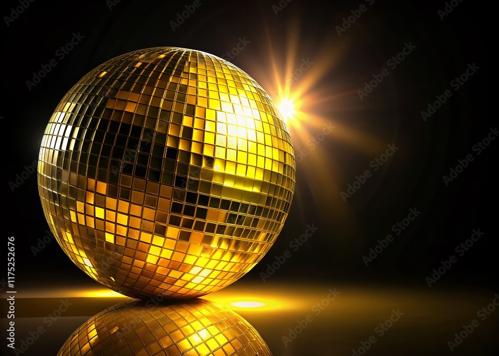 Obraz premium Sparkling Yellow Disco Ball Isolated on Black Background - Night Party Decoration