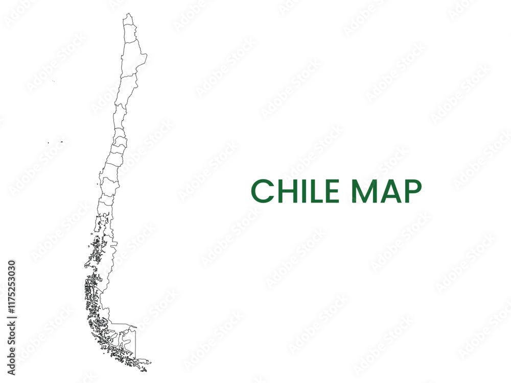 High detailed map of Chile. Outline map of Chile. South America High detailed map of Chile. Outline map of Chile. South America