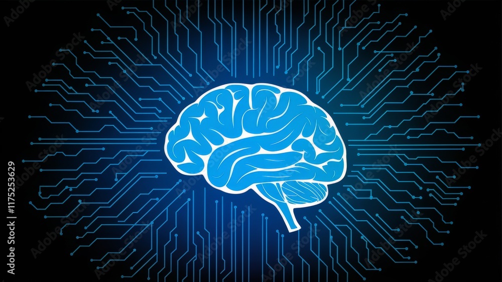 Fototapeta premium Abstract digital illustration of an AI brain with futuristic circuit connections