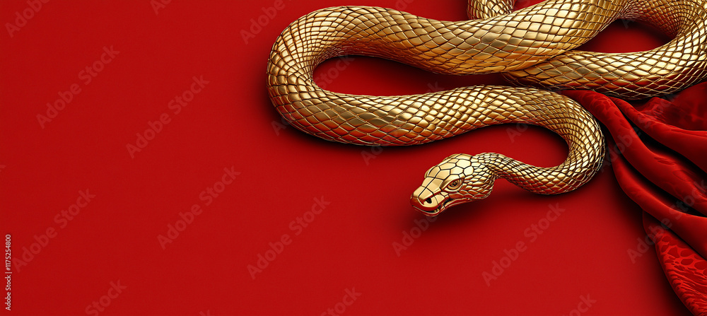 Obraz premium Golden snake red background luxury reptile gold animal texture