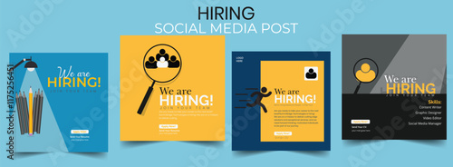 We are hiring job vacancy web banner and social media post template,Creative We Are Hiring Banner for Businesses.Hiring Now Social Media Post Design, We are hiring job vacancy square web banner.


