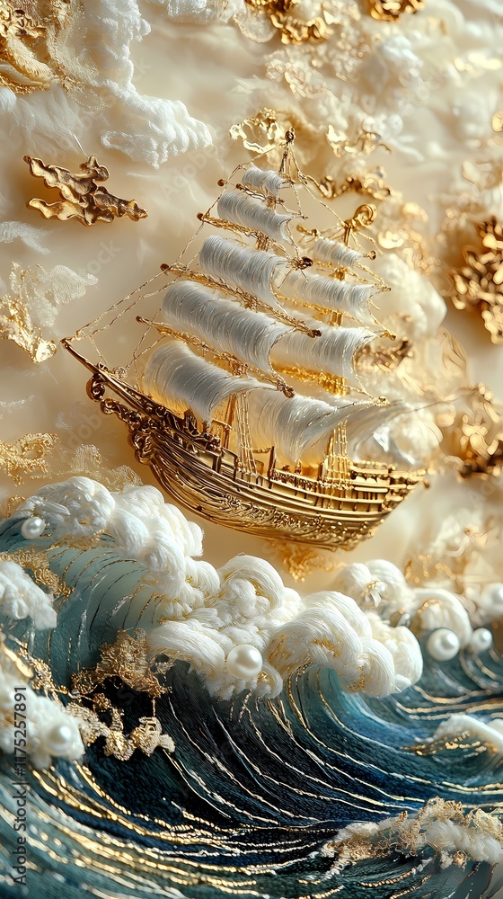 custom made wallpaper toronto digitalChinese traditional silk golden sailboat poster background