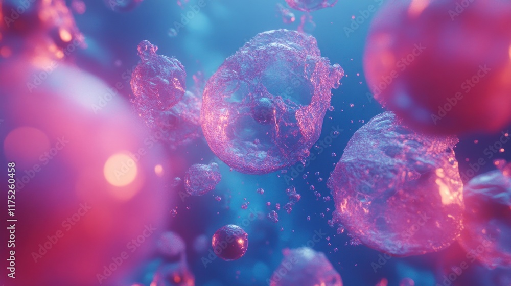 Abstract Neon Bubbles Floating in a Deep Blue Liquid Artistic 3D Render Abstract Neon Bubbles Floating in a Deep Blue Liquid Artistic 3D Render