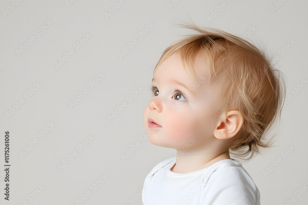 Delicate baby features with rosy cheeks and wispy hair in serene ethereal studio lighting and muted pastel tones Delicate baby features with rosy cheeks and wispy hair in serene ethereal studio lighting and muted pastel tones