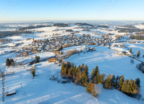 Aerial view of snowy landsc...