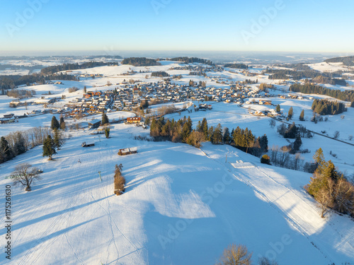Aerial view of snowy landsc...