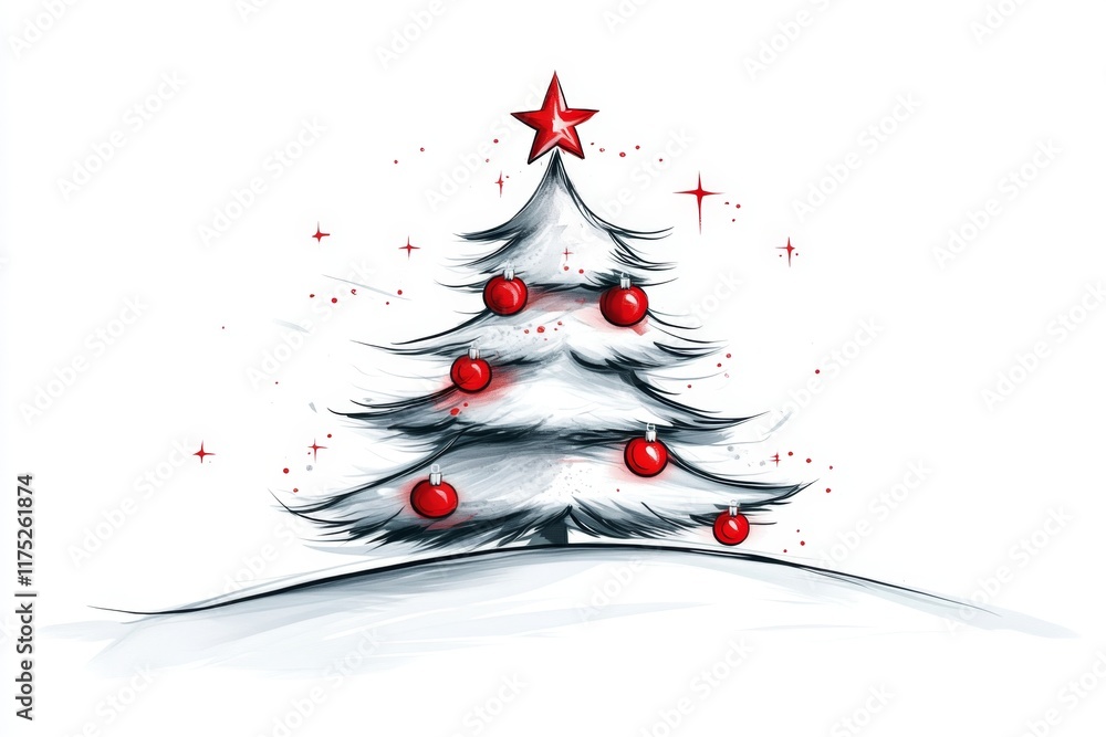 A cheerful 2D sketch of Santa and a Christmas tree, fully detailed on a white backdrop A cheerful 2D sketch of Santa and a Christmas tree, fully detailed on a white backdrop