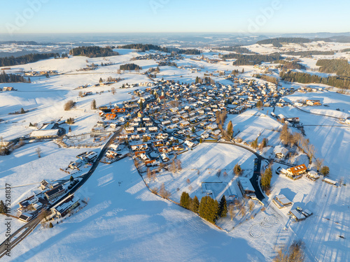 Aerial view of snowy landsc...