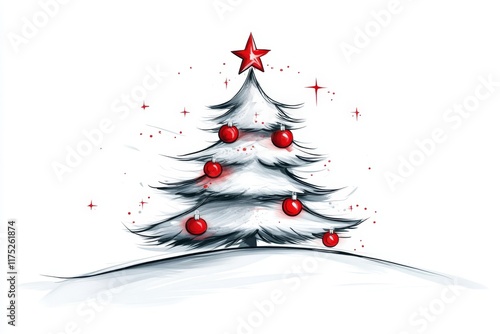 A cheerful 2D sketch of Santa and a Christmas tree, fully detailed on a white backdrop photo