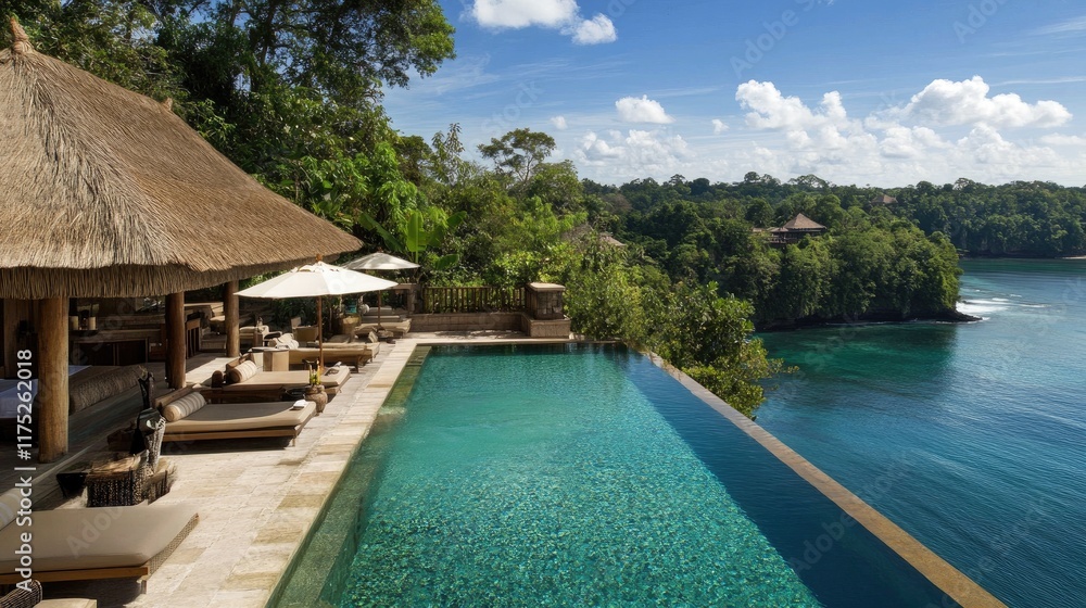 Fototapeta premium Luxurious Infinity Pool Overlooking Tropical Ocean