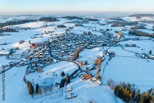 Aerial view of snowy landsc...
