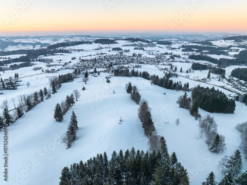 Aerial view of snowy landsc...