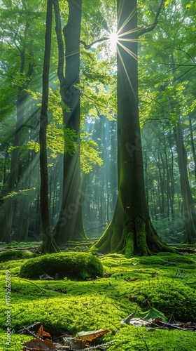 森林晨曦阳光树木自然风光树林背景 photo