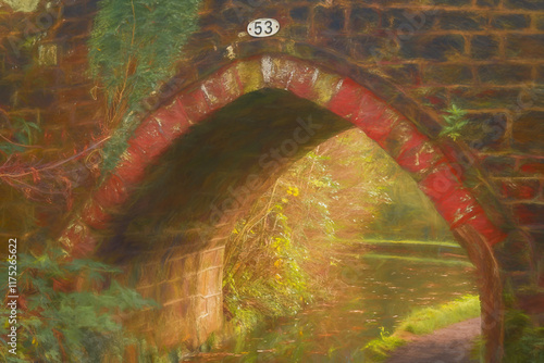 Digital illustration of Cherry Eye bridge on the Caldon canal inland waterway near Froghall. photo