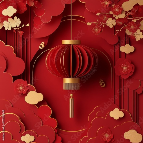 Greeting card in traditional Chiness papaercraft deciration style
