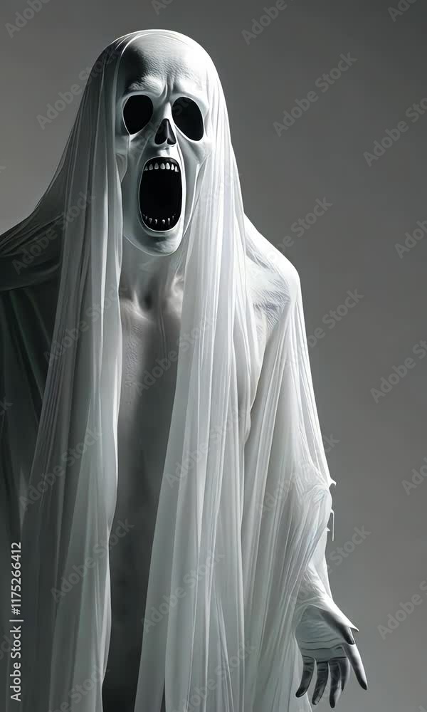 Ghostly figure in white sheet screaming Ghostly figure in white sheet screaming