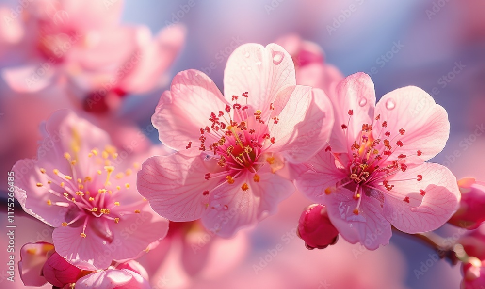 Fototapeta premium 春日桃花盛开浪漫花朵清新花海背景
