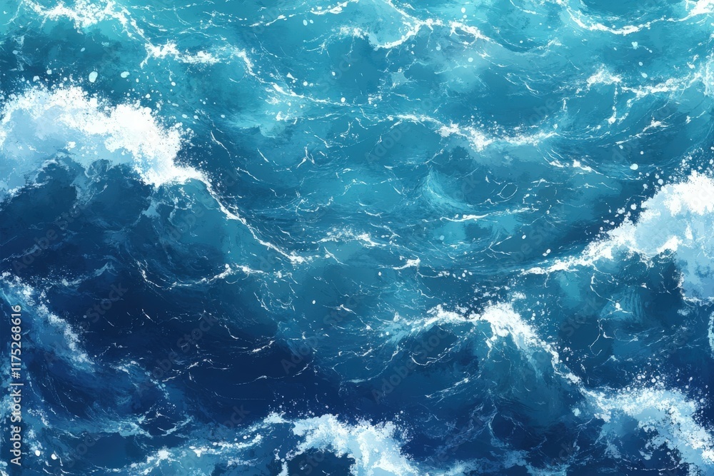 Water waves creating a dynamic blue seascape under bright sunlight Water waves creating a dynamic blue seascape under bright sunlight