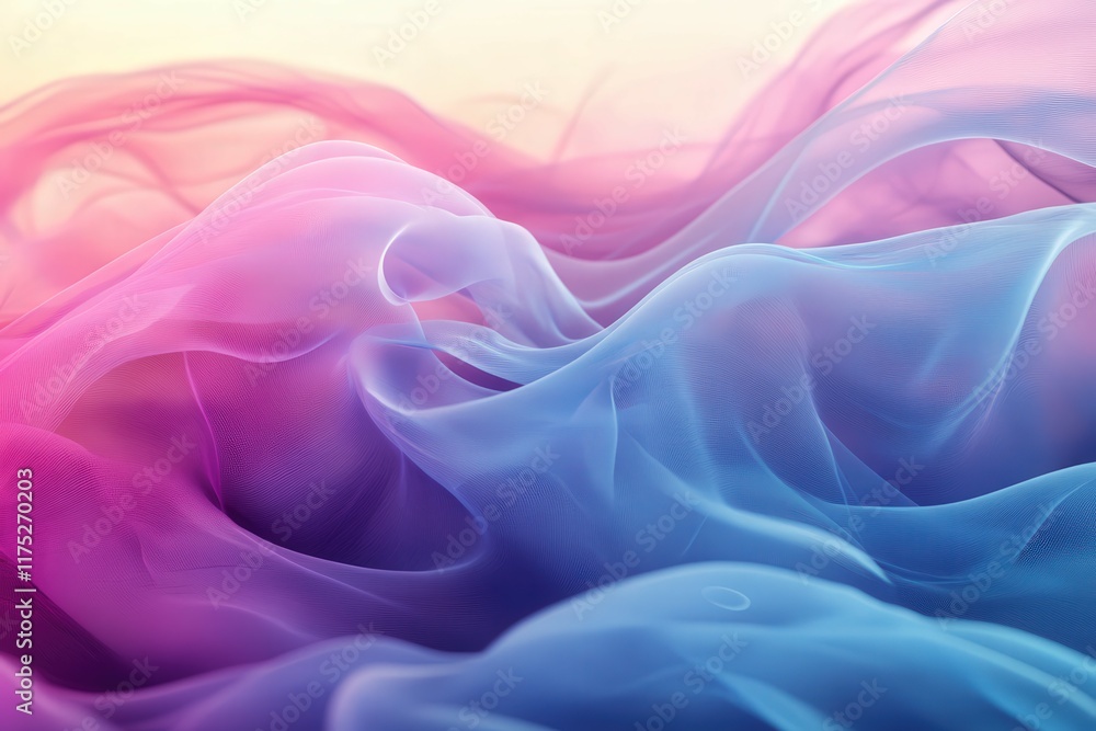 Obraz premium Colorful fabric waves in pink and blue flowing gracefully together