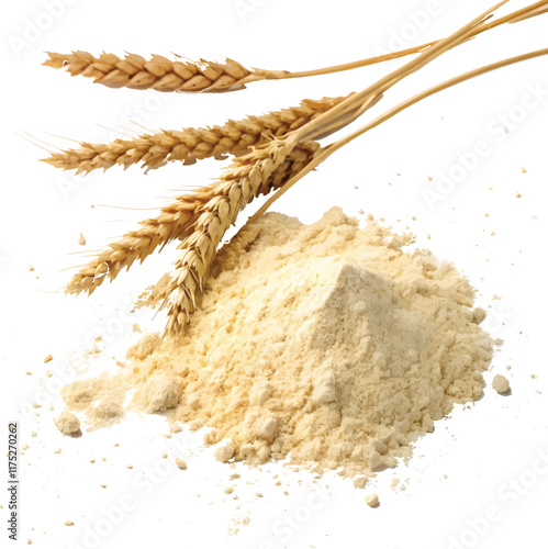 Wheat flour in open spot in white background.
