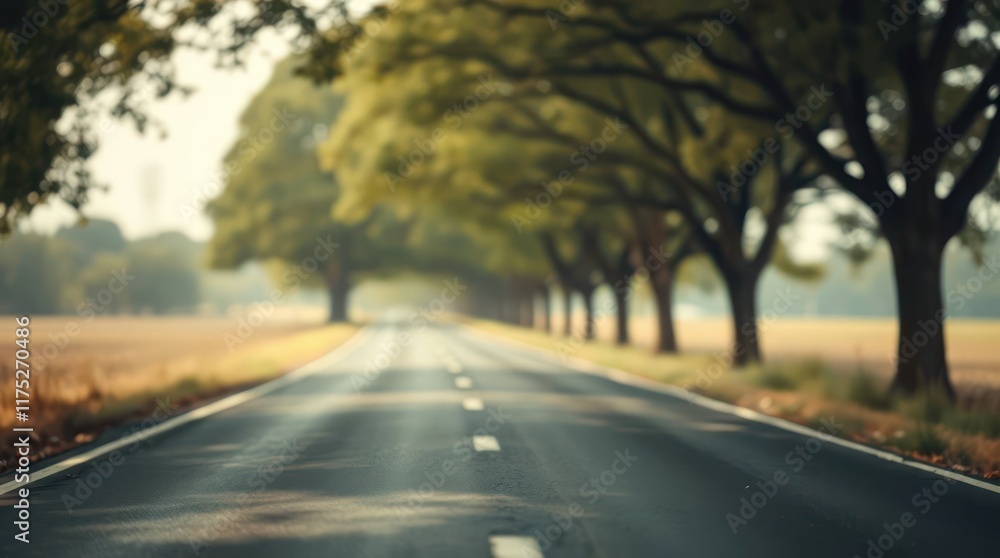 Fototapeta premium Long Road Lined with Tall Trees Creating a Canopy Wallpaper Background