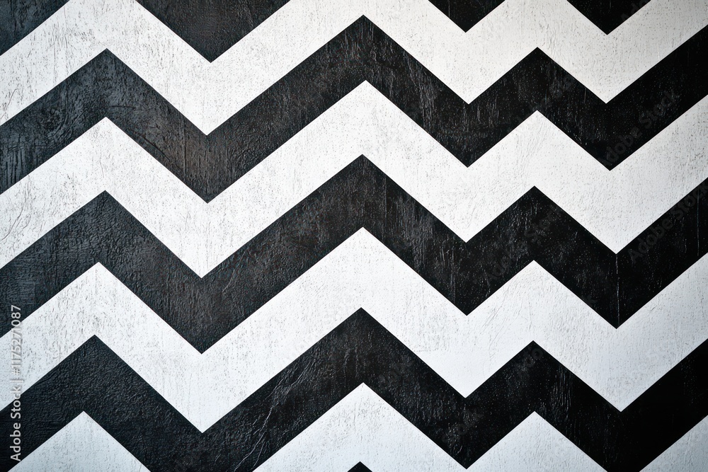 A wall with a bold zigzag pattern in contrasting black and white tones for a striking effect A wall with a bold zigzag pattern in contrasting black and white tones for a striking effect
