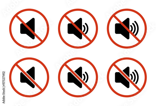 No sound speaker icon set collection. Audio forbidden sign symbol