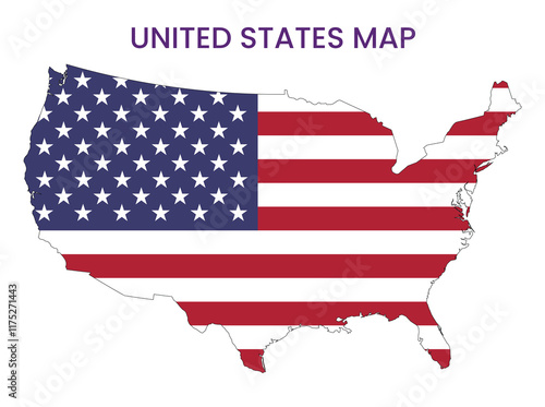 High detailed map of United States. Outline map of United States. North America