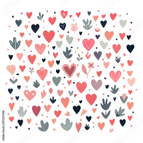 Set of hearts, leaves and flowers, love.