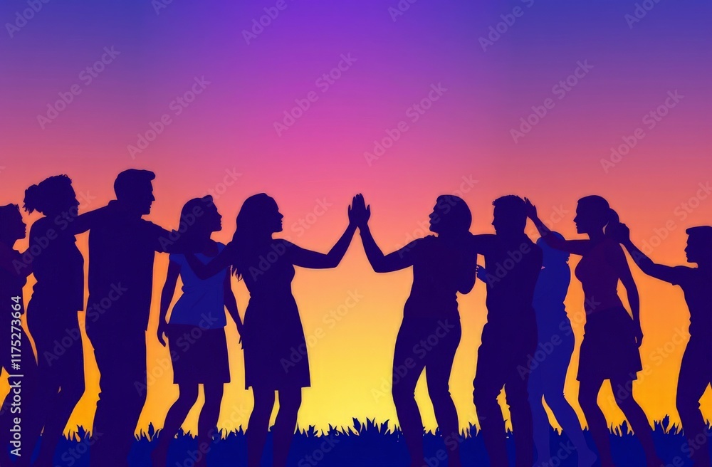 Obraz premium Silhouettes of people dancing at sunset