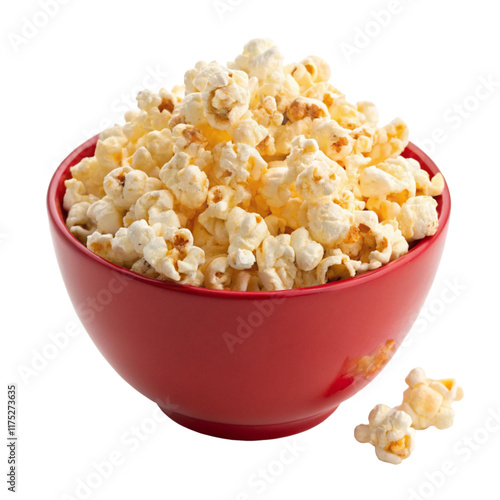  popcorn in red bowl isolated on transparent background Generative Ai photo