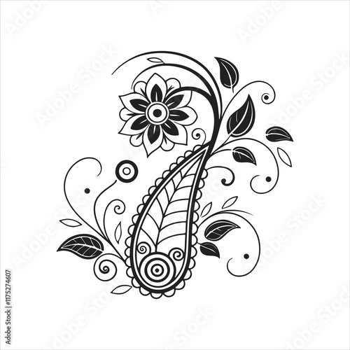 Mehndi flower pattern for Henna drawing and tattoo. Decoration in ethnic oriental, Indian style. Doodle ornament. Outline hand draw vector illustration.