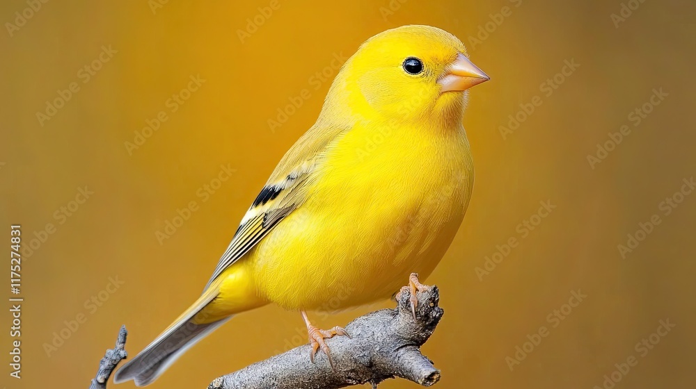 American Goldfinch perched on a branch, showcasing its vibrant yellow plumage American Goldfinch perched on a branch, showcasing its vibrant yellow plumage