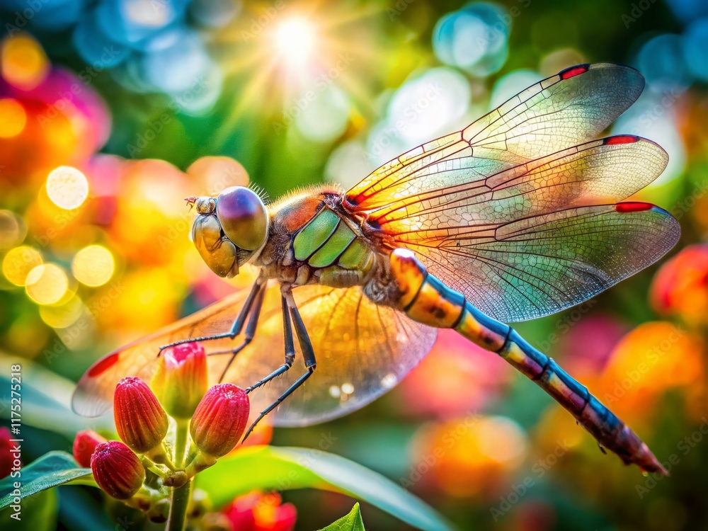 Stunning Close-up of Dragonfly in Lush Tropical Garden - Tilt-Shift Photography Stunning Close-up of Dragonfly in Lush Tropical Garden - Tilt-Shift Photography