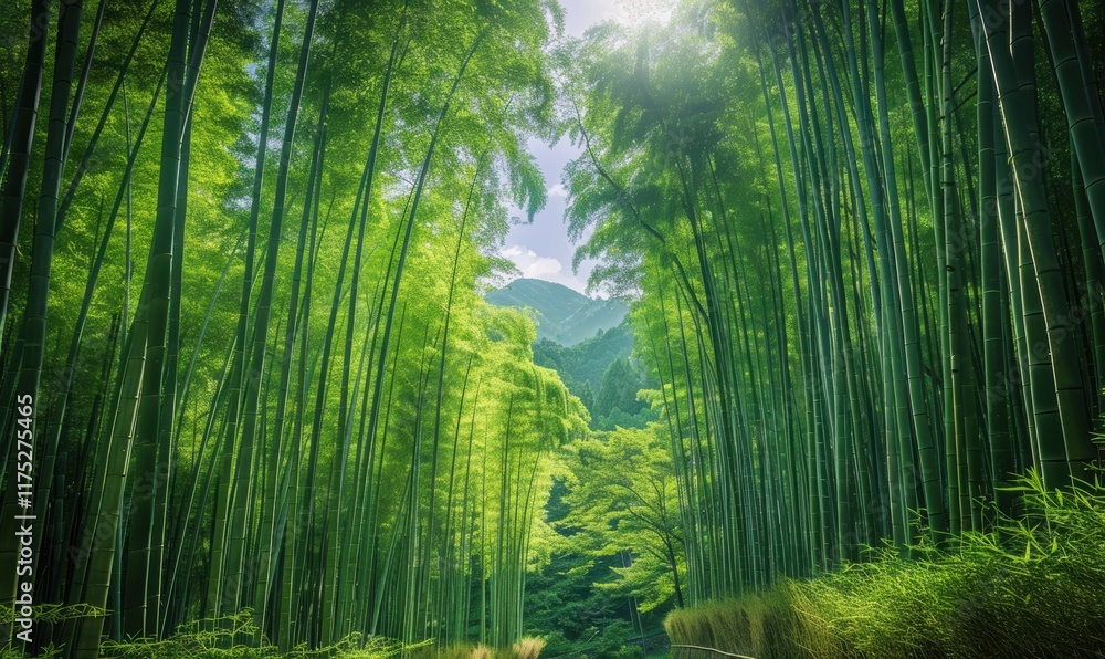 Obraz premium 绿意竹林林荫小道舒适惬意树荫小路