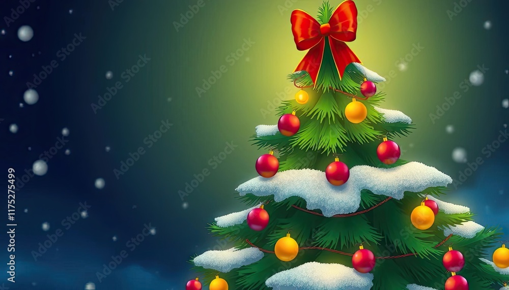 Animated Christmas tree in night snowy scene. Possible use for festive cards, backgrounds, and websites Animated Christmas tree in night snowy scene. Possible use for festive cards, backgrounds, and websites