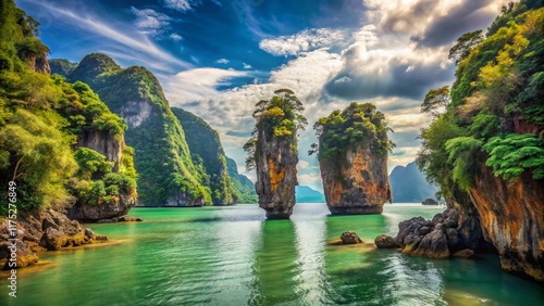 Stunning Khao Phing Kan Island, Phuket: Majestic Limestone Cliffs & Emerald Waters, Thailand photo