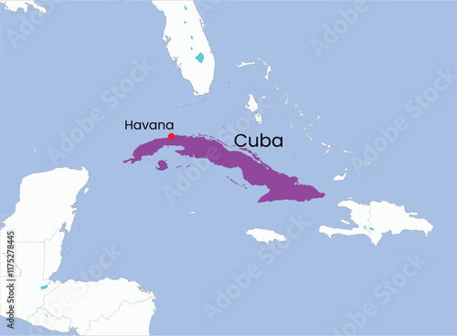 Vászonkép High detailed map of Cuba. Outline map of Cuba. North America