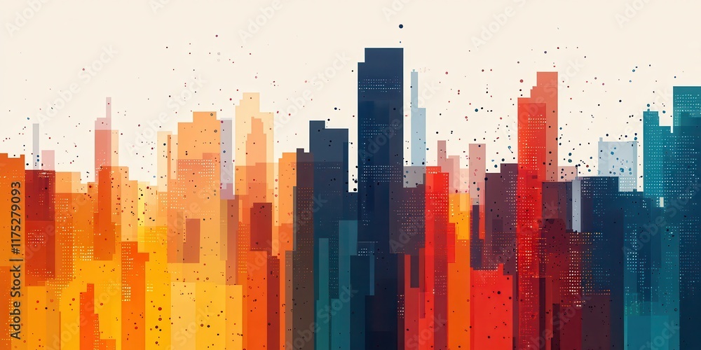 Obraz premium Business Growth Tech driven concept. Abstract city skyline in vibrant colors.