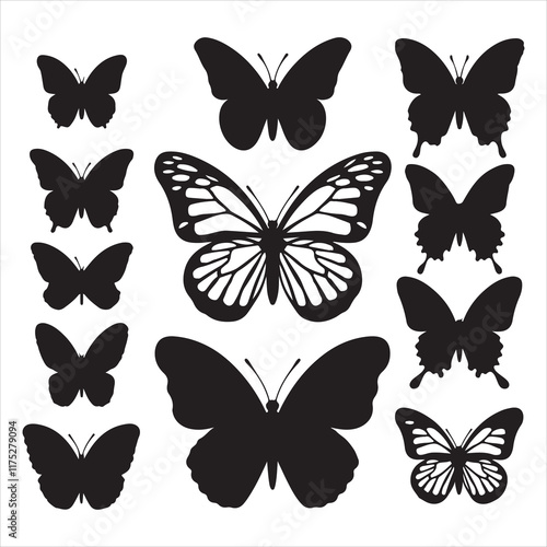 set of vector icon various butterfly silhouette	